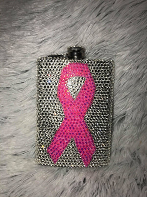 Blinged Breast Cancer Ribbon Flask