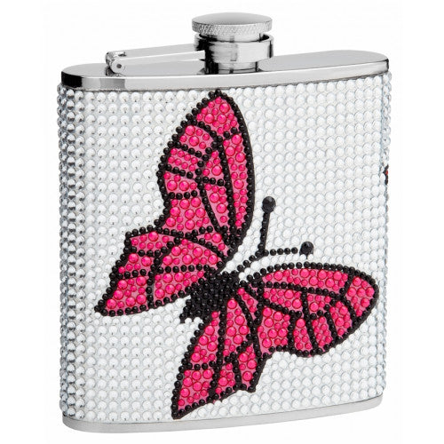 6oz Butterfly Rhinestone Flask