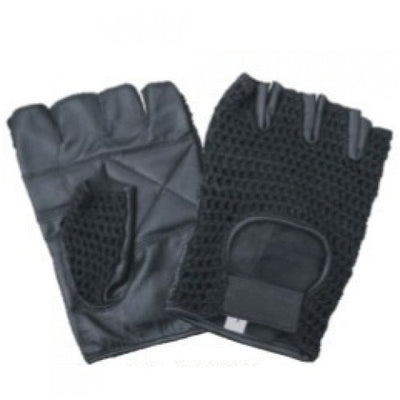 Black Mesh/Leather Fingerless Gloves